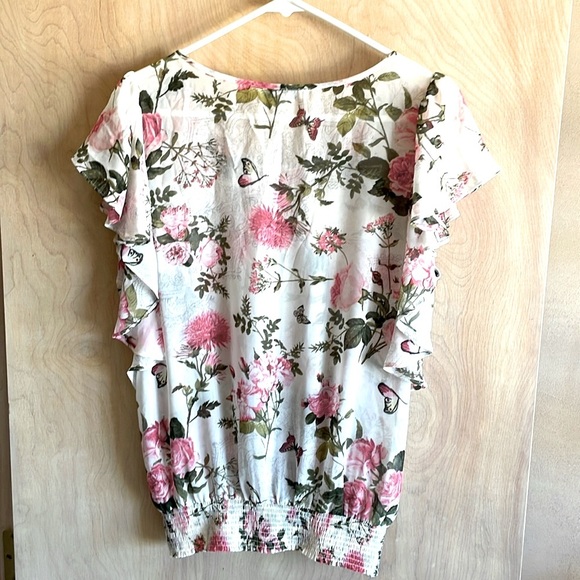 Black Rainn Women’s Floral Ruffle Top.  Sz: L - Picture 7 of 11